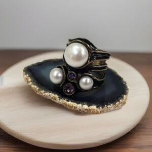 Shablool Didae Pearl And Amethyst Wide Band Size 7  Sterling Silver Israel